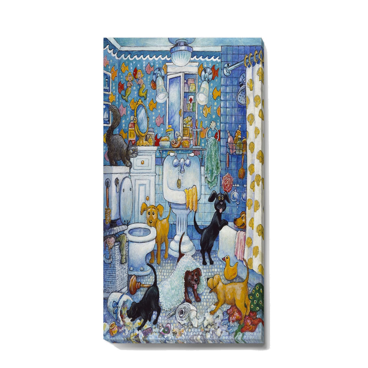 Designart Vintage More Bathroom Pups Premium Canvas Wall Art